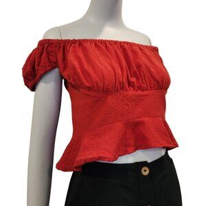 XS Peoples Product 100% Cotton Lizzie Red Off-Shoulder Top